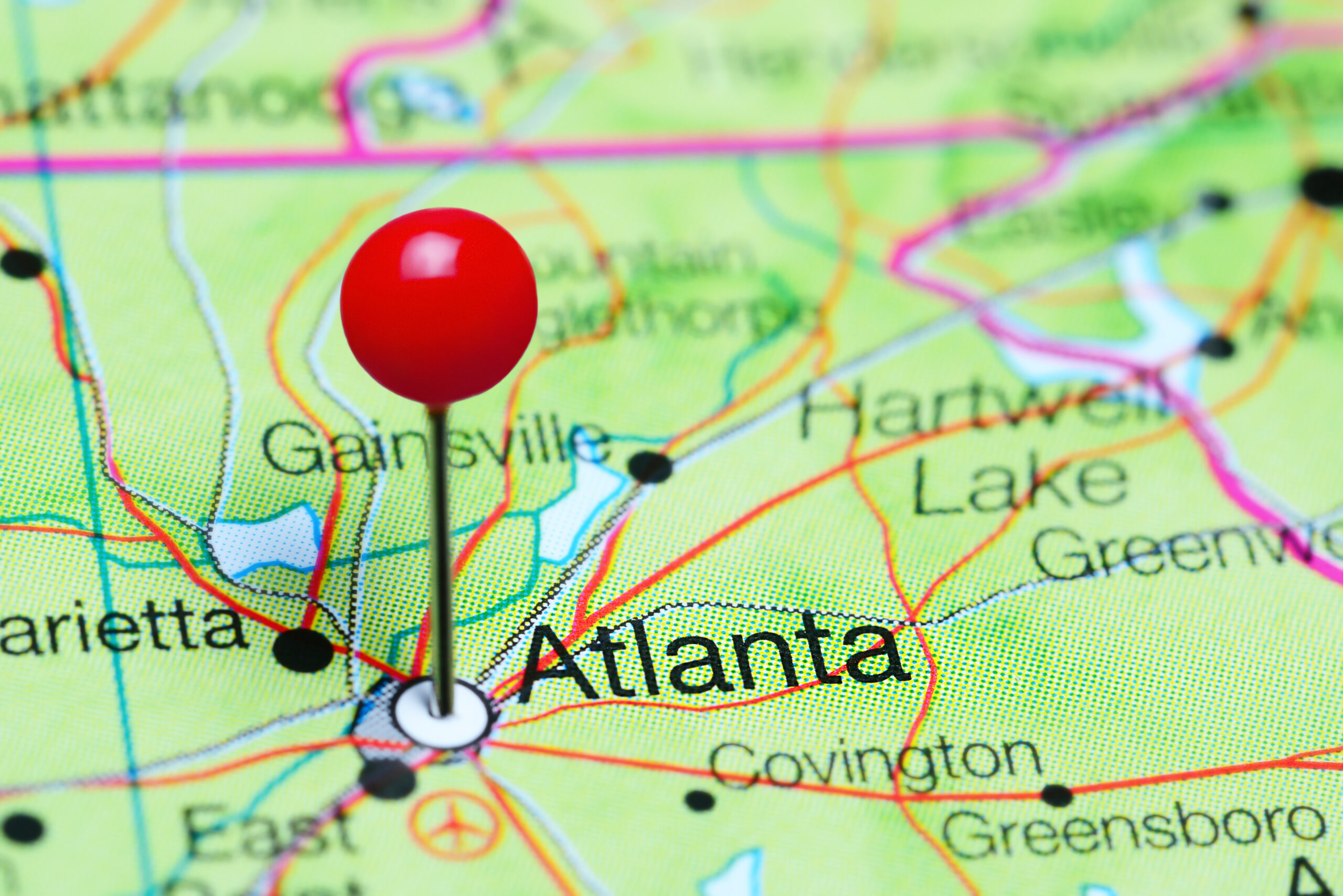 Atlanta,Pinned,On,A,Map,Of,Georgia,,Usa