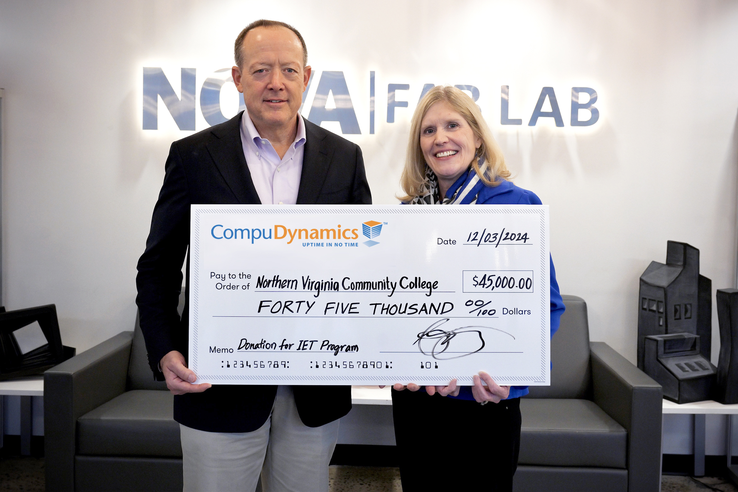 Compu Dynamics Donates $45,000 to NOVA to Strengthen Local Talent Pool for the Data Center Industry